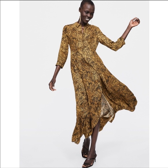 ZARA PYTHON SNAKE PRINT SHIRT DRESS - Picture 2 of 3